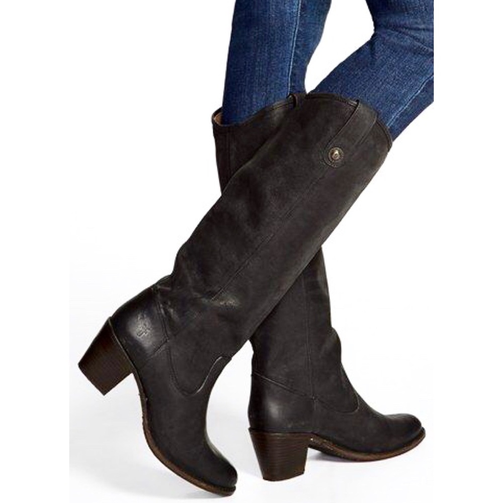 Frye Jackie Button Tall Black Leather Heeled Boot